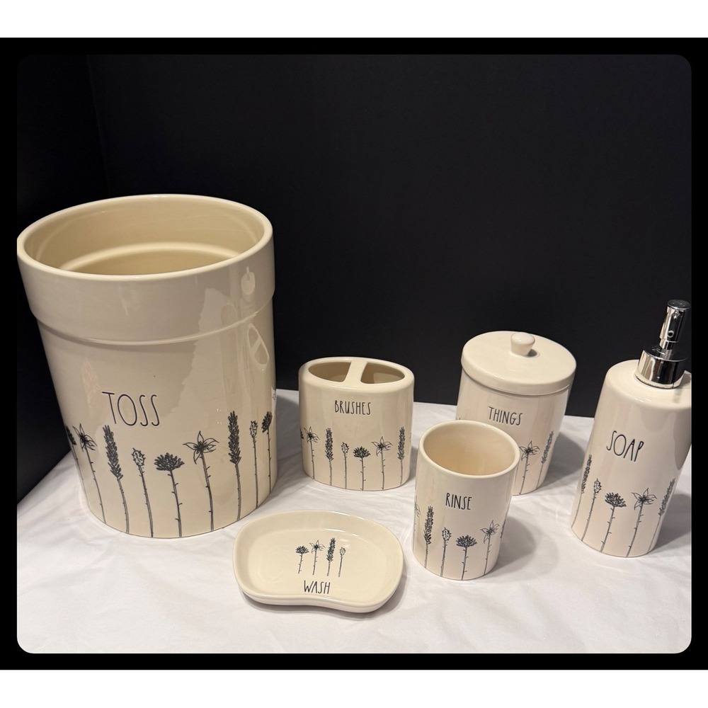 Rae Dunn Wildflower Bathroom Set 6 Piece Cream Ceramic Floral Farmhouse Decor